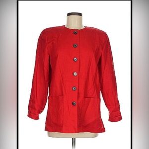 Vintage Red Liz Claiborne Oversized Red Blazer 💯 % Linen